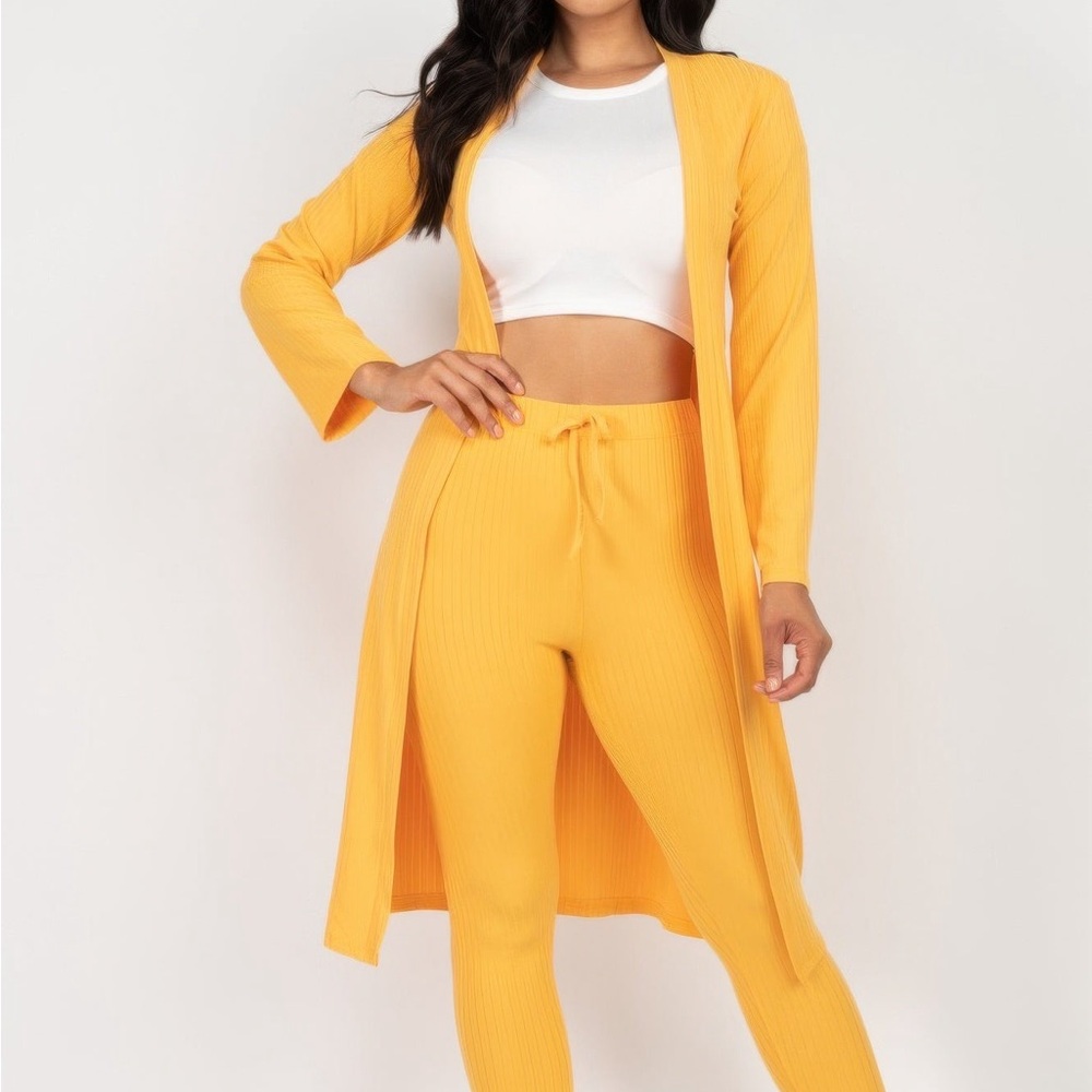 Ribbed Long Cardigan & Leggings Set